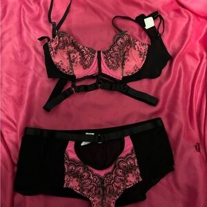 Elegant Pink and Black Lace Lingerie Set